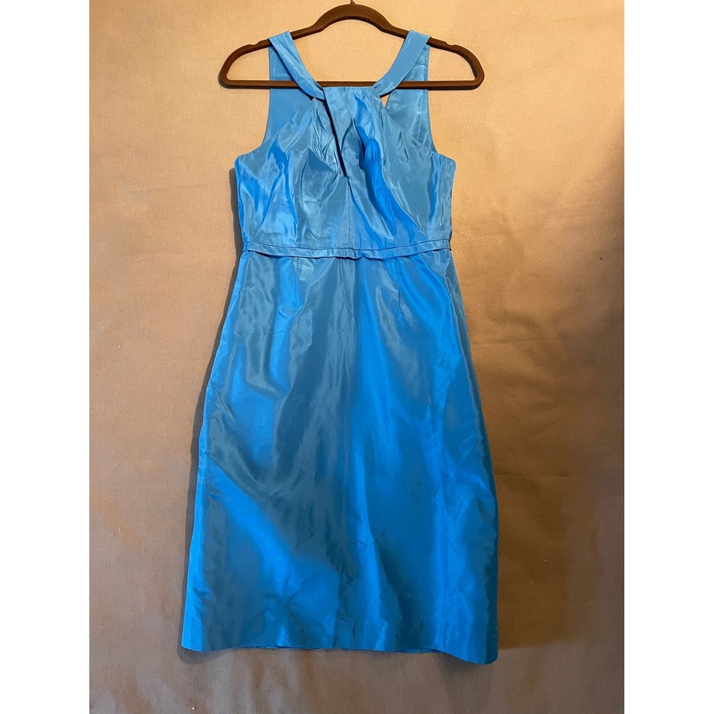Vintage Silk J Crew Cocktail Dress Size 4 Cerulean Blue Sleeveless Knee Length
